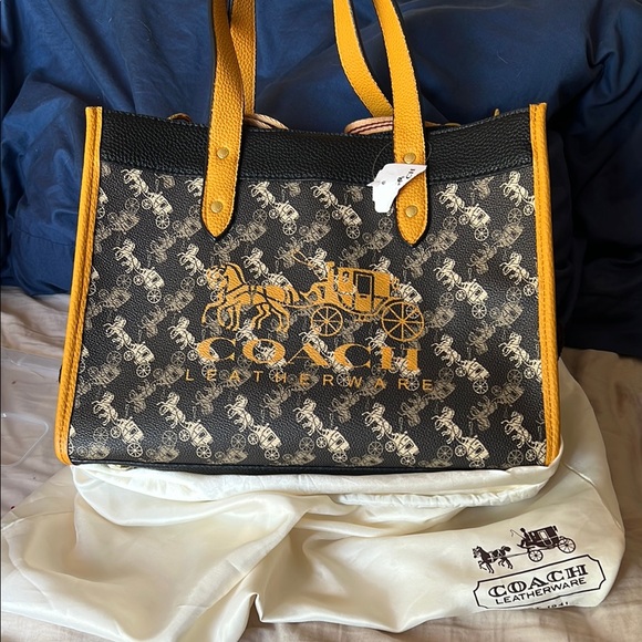 Coach Women's Black and Yellow Tote Bag - Picture 1 of 5